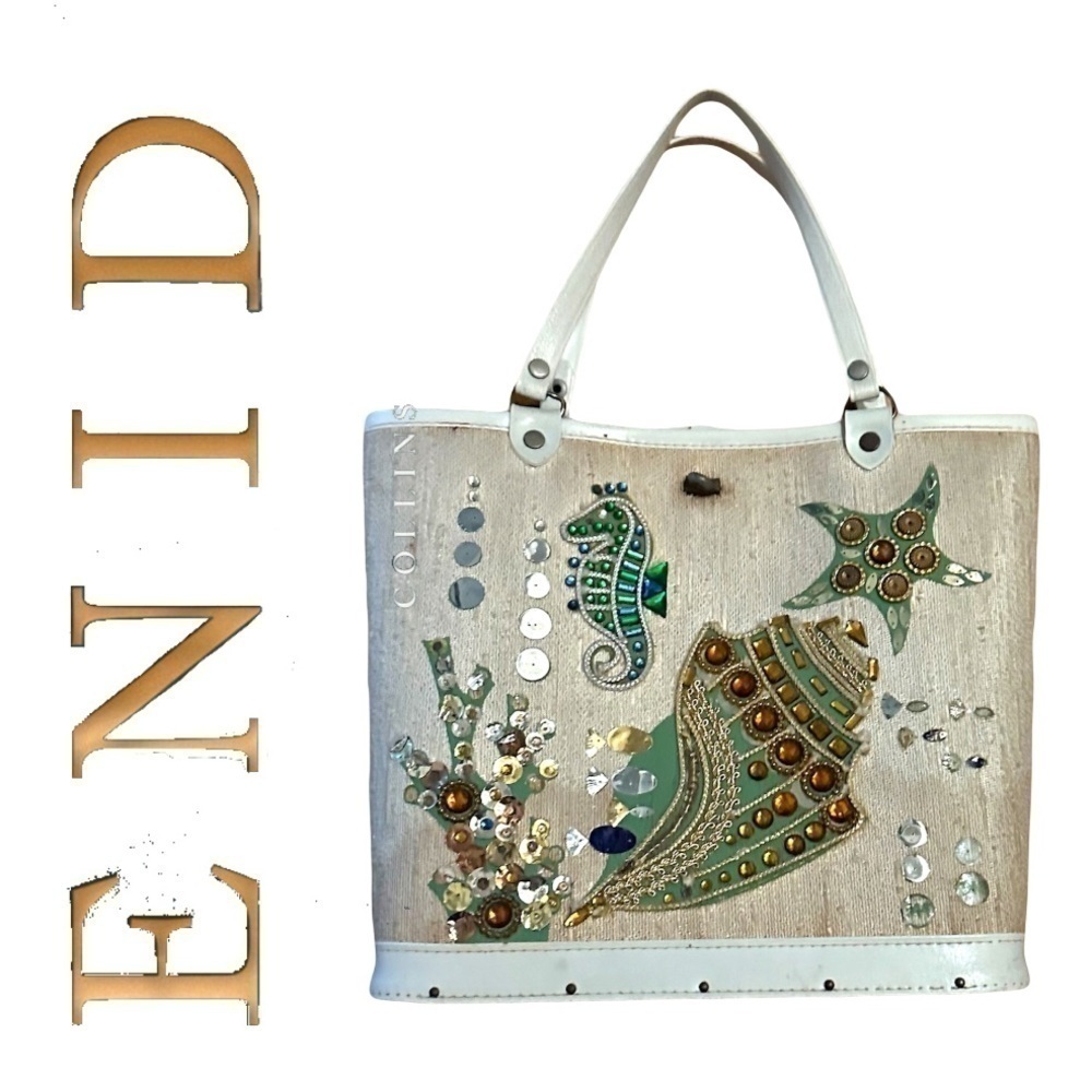 Enid Collins 1960's Seahorse Sea Shells Handbag Tapestry Bucket Jeweled Purse